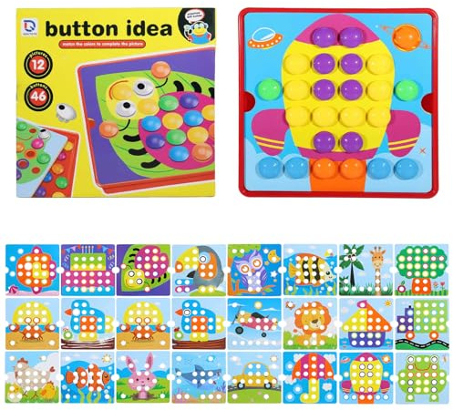 Jeu de Mosaïque Enfant 2 3 4 Ans, Puzzle Mosaique avec 24 Cartes Modèles et 46 Clous de Couleurs, Jouet Éducatif pour Développer la Motricité Fine, Fille et Garçon pour Anniversaire
