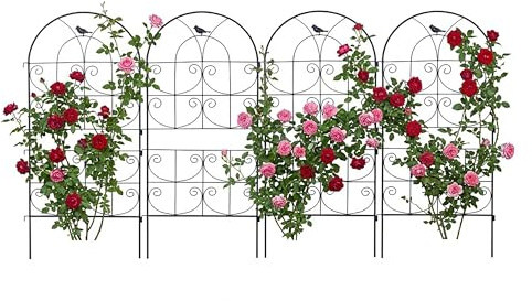 Relaxdays Rankgitter, 4er Set, HxB: 116 x 50 cm, Metall, Rankhilfe für Kletterpflanzen, Garten, Rosenrankhilfe, schwarz