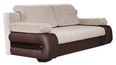 mb-moebel Sofa mit Schlaffunktion und Bettkasten Couch für Wohnzimmer Schlafsofa Schlafcouch Sofagarnitur Polstersofa Wohnlandschaft mit Bettfunktion 3 Sitzer - 206x96x82 cm - York (Beige + Braun)