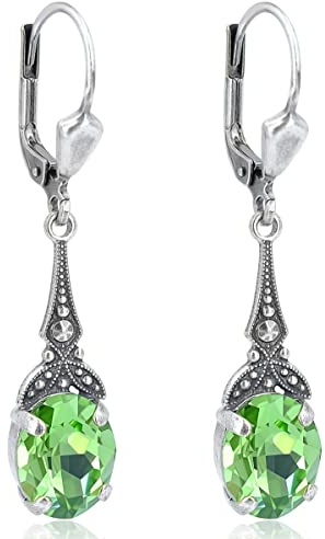 Jugendstil Ohrringe mit Markenkristallen Grün Silber NOBEL SCHMUCK