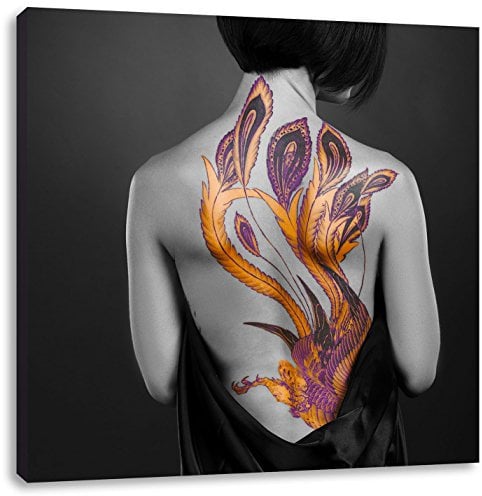 Pixxprint prächtiges Drachen Tattoo schwarz, weiß, Größe: 40x40, Leinwandbild Quadratisch, Wandbild, Kunstdruck, fertig bespannt