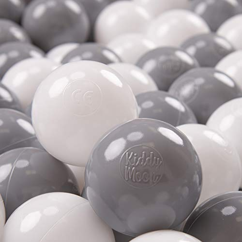 KiddyMoon 200 ∅ 7Cm Kinder Bälle Spielbälle Für Bällebad Baby Plastikbälle Made In EU, Weiß/Grau