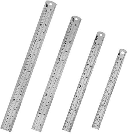 HIHUHEN Edelstahl-Lineal, 15 cm + 20 cm + 30 cm + 40 cm, Bürolineal, 4-teiliges Set, Metalllineal-Set für Ingenieur, Unterricht (4 x Lineal)