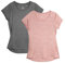 icyzone T-Shirts de Sport Femme à Manche Courtes Tops de Course à Pied Fitness Jogging Tee Shirts, Lot de 2 (L, Gris Foncé/Rose Clair)
