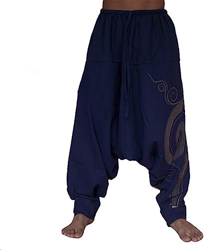 Taigood Pantaloni da Uomo Harem Comodi Pantaloni Elastici in Vita Pantaloni Casual Hippies Yoga Tinta Unita Blu Scuro Taglia XL