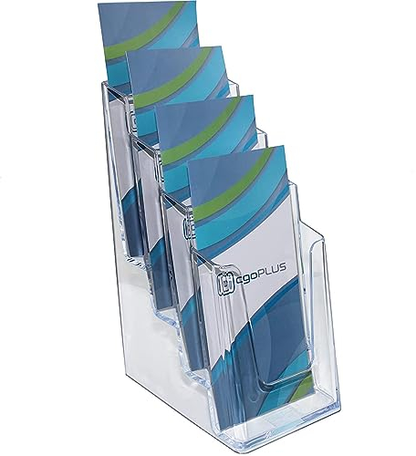 ogoPLUS 4 Etagen Prospekthalter Din lang Hochformat/Mehrfach Prospektständer, Flyer-Ständer, Flyerhalter, Werbung, Aufsteller, Tisch-Prospektständer, Wandmontage, Prospektbox