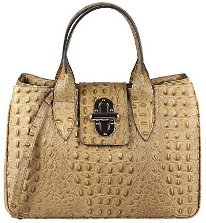 OBC Made in Italy Damen Echt Leder Tasche Kroko-Prägung Business Shopper Aktentasche Schultertasche Handtasche Ledertasche Umhängetasche Tote Bag