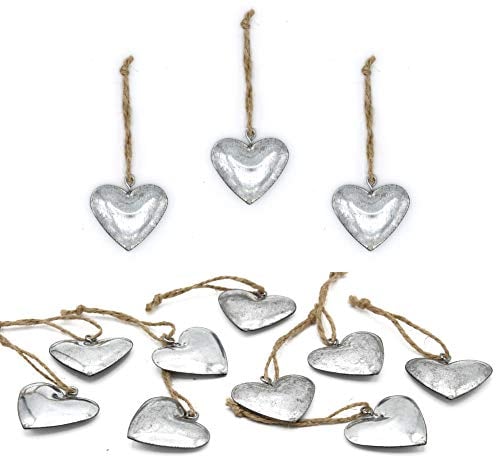 Set 12er Anhänger Herz Dekoherzen Herzanhänger Silber Metall Dekohänger (VAR 2)