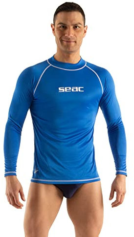 Seac T-Sun Long Man, Camiseta de protección Rash Guard para esnorkel y natación anti UV, azul, XXL