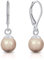DTPsilver® Petites Boucles d'Oreilles Dormeuses Pendantes en Argent Fin 925 et Perles Rondes Nacrées en Cristaux de Swarovski® Elements - Diamètre: 8 mm - Or Rose