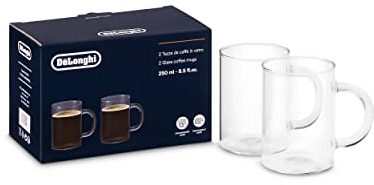 De'Longhi Long Coffee Gläser Set DLSC320, 2 Kaffeebecher aus Glas perfekt geeignet für Caffe Lungo oder Americano, Spülmaschinenfest, Fassungsvermögen 250 ml
