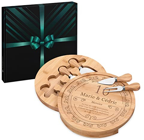 Maverton Plateau à Fromage en Bois - 25 cm Planche à Fromage avec Les Accessoires - Cadeau pour Les Amateurs de Fromage - pour Anniversaire de Couple - Cadeau pour Parents - Classique