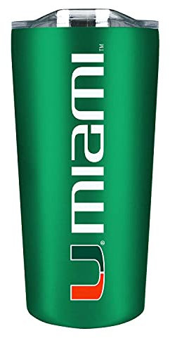 Campus Colors College Stainless Steel, Double Walled, Vacuum Insulated, Reusable Collegiate Tumbler with Slider-Top Lid for Travel, Sports, and Coffee, 18 oz (Miami Hurricanes - Green)