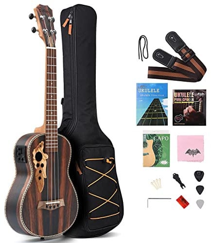 Batking Bariton Ukulele Elektrisch, 30 Zoll Backwood Baritone Ukulelen mit Halsspannstab mit Gitarrentasche, Gurt, Nylonsaiten, elektrisches Stimmgerät, Plektrum, Shaker