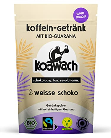 koawach Weisse Schokolade Pulver - Bio Schokolade Vegan mit Koffein aus Guarana - weiße Trinkschokolade heiß oder kalt - Energy Drink Pulver