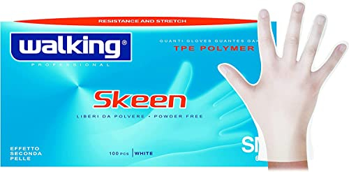 100 Gants blancs Walking jetables, tilles, libres de poussière effet seconde peau DPI cat. I Reg. (UE) 2016/425 - Convient au contact avec tous les aliments (ML 7 - 8 1/2)