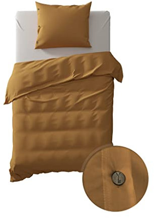 ZO!Home Yellow 1 x Bettwäsche 155x220 cm + 1 x Kopfkissenbezug 80 x 80 cm Perkal Percale Cognac Brown