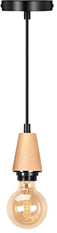 LIGKIN Suspension Luminaire Câble E27 Porte Lampe Industriel Vintage en Bois, Suspension Douille de Réglable 100cm Câble avec en Métal pour Bar Café Hôtel (Noir)