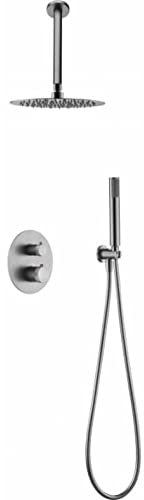 MICE - Conjunto de ducha termostática empotrado empotrado techo - Kit Termostático Ducha Empotrado 2-Vías - SERIE LINE TOP (Níquel Cepillado)
