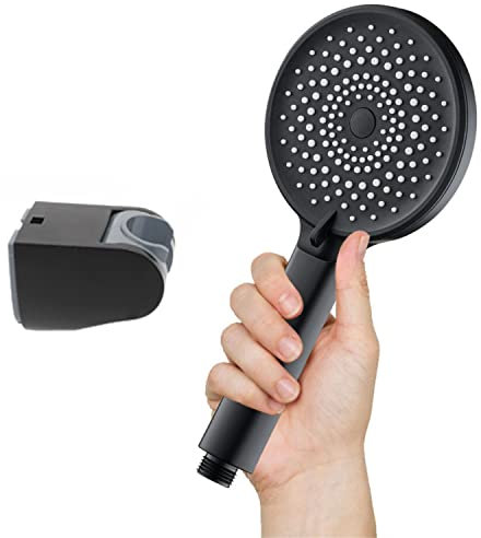 YOSSEE Pommeau de Douche Noir avec Accroche – Grande Douchette Haute Pression, Économiseur d'Eau, Remplacement Universel, 3 Modes Multifonctionnels (Pluie, Massage, Combinaison)