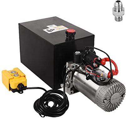 Dawot Unidad de energía hidráulica de 13 cuartos de galón, bomba hidráulica de acción simple con depósito de metal para elevadores de coche, plataformas elevadoras, 12 V CC 3200 PSI