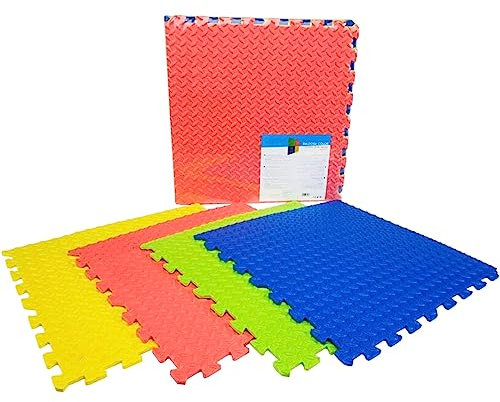 Acan Pack 4 baldosas de Goma eva 60 x 60 x 1 cm, Colores, Superficie Rugosa, Esterilla Puzzle para Suelo de Fitness y Gimnasio, Alfombrilla de proteccíon