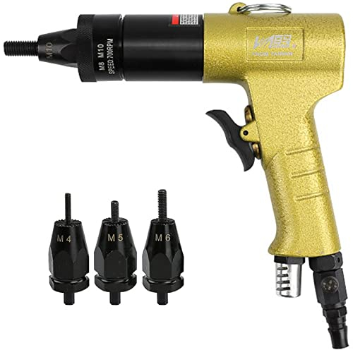 Pneumatic Rivet Nut Setting Gun Pull Nut Automatic Air Riveter Nut Gun Tool Blind Nut Riveter Industrial Grade Pull Rivnut Tool Kit with Quick-Change Nose-Piece Assembly,802+M4 M5 M6