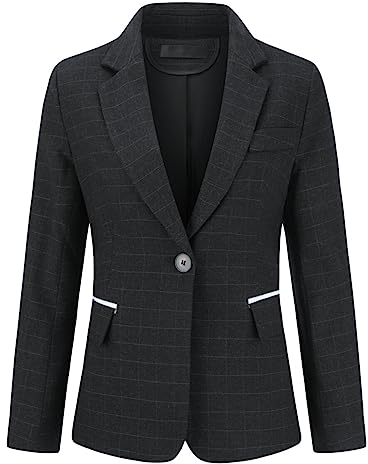 YYNUDA Blazer à Carreaux Femme Costume Un Bouton Slim Veste Poches Revers Cranté Tailleur daffaires décontracté,Noir,XS