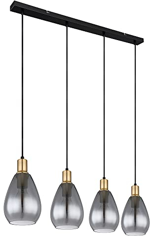 GLOBO Hängelampe Pendelleuchte rauchglas 4 Flammig schwarz Wohnzimmer Deckenleuchte hängend, Metall messing, E27 Fassungen, LxBxH 90x15x120 cm