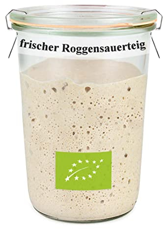 Bäckerei Spiegelhauer frischer Bio Roggensauerteig 300g I Brot backen ohne Hefe I Natursauerteig perfekt für Brote oder als Anstellgut 300g I mit Sauerteig-Glas