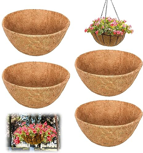 Lot de 4 Doublure en Fibre de Coco Naturelle pour Pot de Fleurs, Pot de Fleurs Ronde de Coco pour Panier Suspendu Doublure De Panier Épaisse Préformée pour Maison Jardin Plante Fleurs (16 Inch)