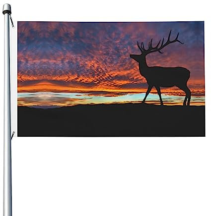 Red Deer Bull Elch Sonnenuntergang bedruckte Gartenflagge 90 x 152 cm Outdoor-Flagge Banner Brise Flagge farbecht Flaggen für Zuhause Haus Outdoor Indoor Decor