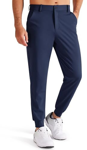 Libin Pantaloni da Golf da Uomo Elasticizzati Slim Fit Jogging Pants Sportivi Abito Pantaloni Lunghi Jogger Tessuto Pants con Tasche, Blu Navy L