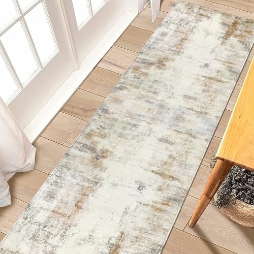 famibay Flurläufer, 3 m, modern, waschbar, Teppichläufer für Flur, rutschfest, weiche Wolle, Teppichläufer, niedriger Flor, modern, abstrakt, langer Läufer für Flur, Küche, Badezimmer (Beige/Kamel)