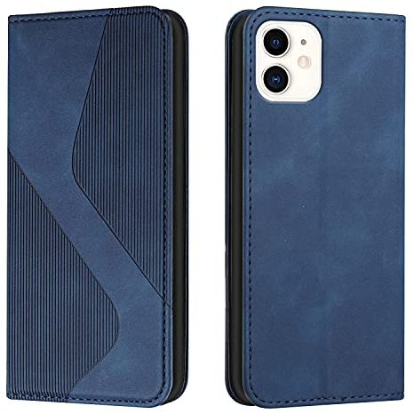 NEXCURIO Handy Hülle für Apple iPhone 12 Mini Handyhülle mit Kartenfäch Klapphülle Klappbar Schutzhülle Leder Flip Wallet Case Cover Tasche Handytasche Stoßfeste - Blau