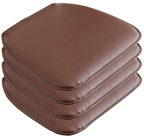 EGGPOD Leder-Stuhlkissen für Esszimmerstühle [43 x 40 cm],rutschfeste Küchen-Esszimmerstuhlauflage und Sitzkissen mit maschinenwaschbarem Bezug,1/2/4-Set(Farbe:Braun,Größe:4 Packungen)