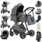 Zkiprm Passeggino 3 in 1, Trio Passeggino Neonati Con Seggiolino Auto e Cestino Per Dormire, Passeggino Leggero Che Si Ripiega Premendo un Pulsante, Passeggino Combinato Con Telaio Alto in Alluminio