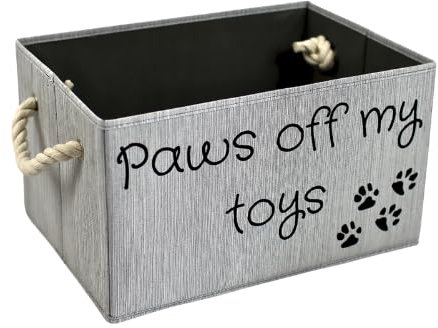 SD SKYDEN live above all Storage Bin for Dog Toys | Medium size dog toy storage | Dog Toy Organizer for Chew Toys, Balls, and More | Toy Storage Bins for Dogs | Permanent Ink printed lettering (Grey)
