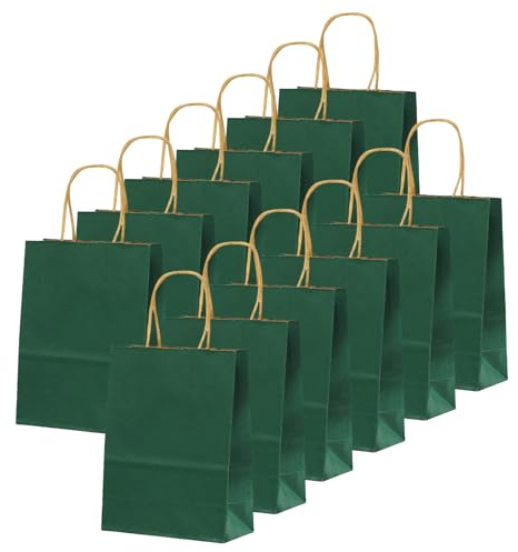 24 Stück Dunkelgrün Kraft Papiertüte,Geschenktüten Klein mit Henkel 16 x 22 x 8 cm Papiertüten,Geschenkverpackung Papiertragetasche Gastgeschenke Tüten zum Weihnachten,Geburtstag,Hochzeitsfeiern