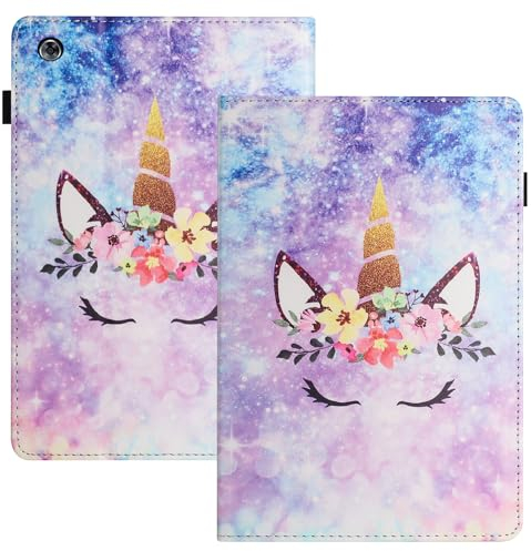 LSPCASA Carcasa para Huawei Mediapad M5 Lite 10.1 Pulgadas PU+TPU Material Funda Huawei Mediapad M5 Lite 10 con Ranuras para Tarjetas Fundas con Cierre Magnético Unicornio