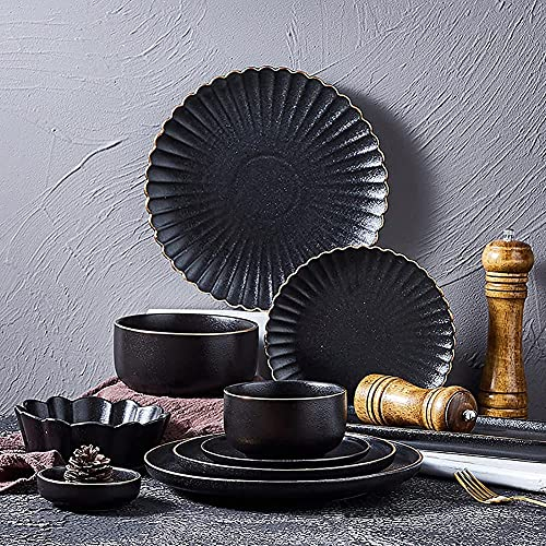 Servizio da tavola in porcellana, set da tavola da cucina, set da tavola in ceramica, set di piatti e ciotole retrò nero opaco da 15 pezzi