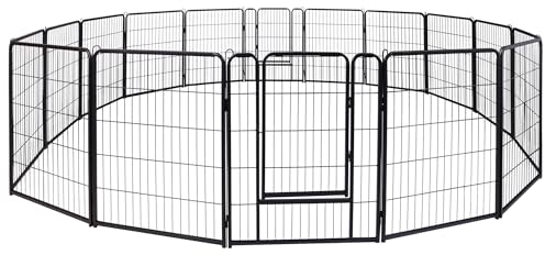 AufuN 16-TLG Welpenauslauf faltbares Freilaufgehege Tierlaufstall 80cm hoch, Automatische Verriegelung, Laufgitter Welpenlaufstall mit Tür für Hunde, Kaninchen, Kleintiere, Katze