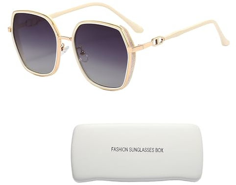 YAVO-EU Gafas de Sol Mujer Polarizadas Vintage Protección UV400 Gafas de Sol de Gran Tamaño moda Sombras de Damas de Gran Tamaño para Conducir Viajes (Off-white frames/gradient gray lenses)