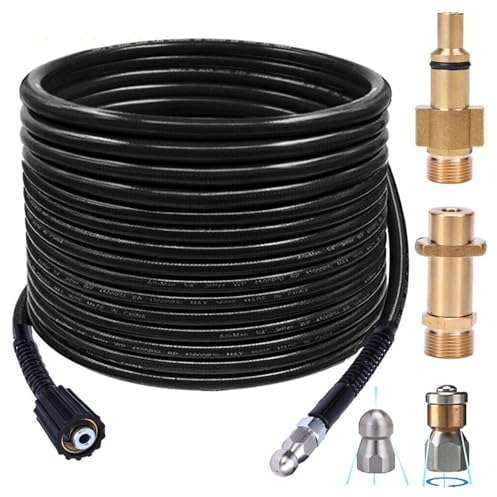 30M Tubo di Sonda Sturatubi per Idropulitrice, 240bar Tubo Idropulitrice Universale Stura Tubi di Scarico con 3 Adattatori 2 Ugelli Rotanti compatibile con Kärcher K2-K7 LAVOR BOSCH