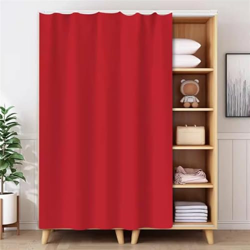 BESTORI Schrankvorhänge für Küche Selbstklebend Waschbar Staubdichter Vorhang Privatsphäre Gardine für Kleiderschrank, Regale, Badezimmer, Rot 01, 120cm x 150cm