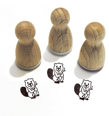 Stemplino® Ministempel® - Motiv: Bo Biber F062-12mm Durchmesser - Holzstempel Tier Schule Kinder Stempel Bullet Journal Stempel mit Biber