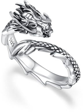 Bague dragon 3D, vintage argent sterling 925 bagues dragon chinois pour hommes bague en argent thaïlandais bijoux pour hommes, Argent, Non