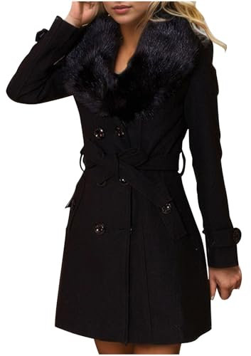 Idee Cadeau Manteau Femme en Laine Long Hiver Chaud Chic Mi-Long Trench Veste d'hiver pour Femme élégante à Revers Manteau en Laine Longueur Moyenne Veste Mi-Saison Couleur Unie Manteau Coupe-Vent