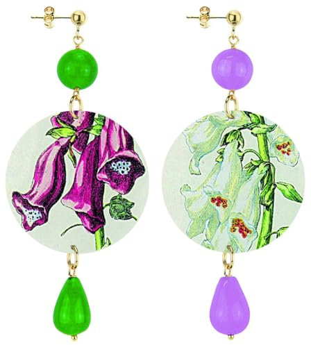 Orecchini The Circle Fiori Fucsia e Bianchi Classico Verde e Viola Chiaro