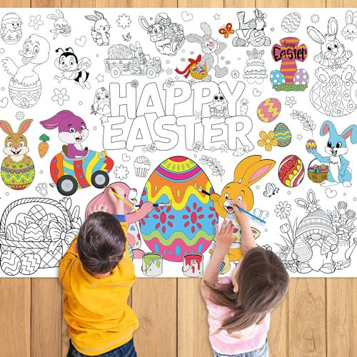 Ausmaltischdecke Kinder,Tischdecke Hase Ei Ostern Basteln Kinder,Osterhase Deko,Maltischdecke für Kinder,Riesige DIY Papier-Tischdecke,Osternbasteln Kinder